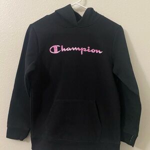 Girls Champion Black Hoodie with Pink Accents